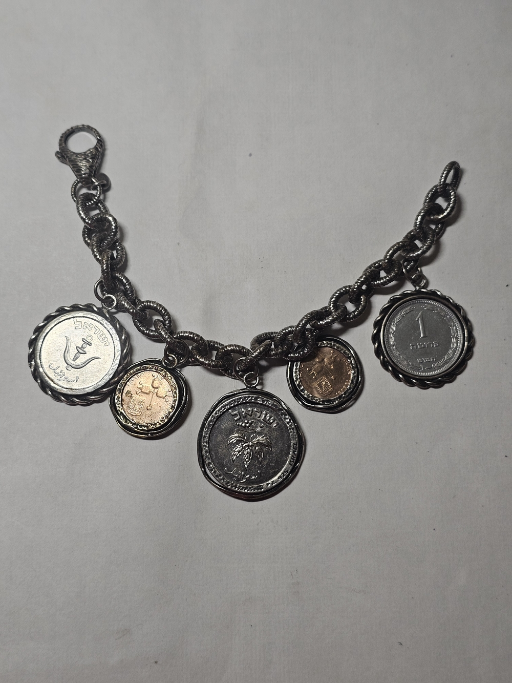 Custom Silver-Tone Israeli Coin Charm Bracelet - 7" Length - Picture 4 of 5